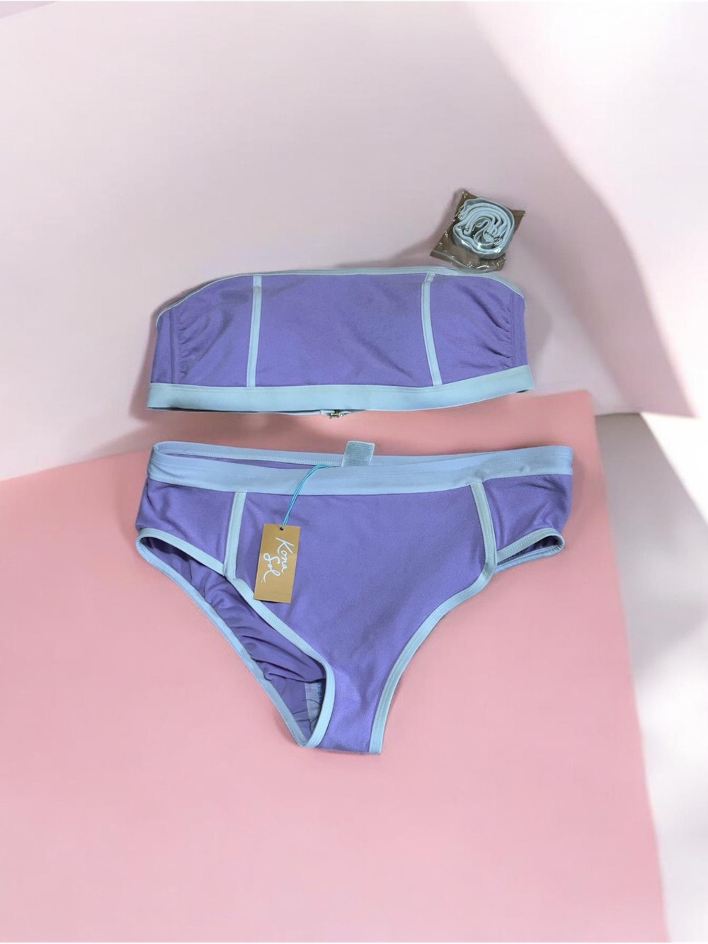 Kona Sol Lavender Terrycloth Bikini Set with Light Blue Trim Size X (14W) NWT